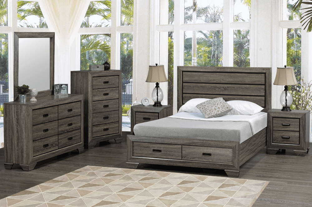 T-Jenna Wood Platform Bed w/ Storage Drawers