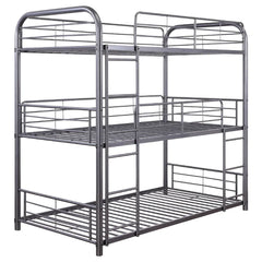 B-504 Grey Metal Triple Bunk Bed (Twin/Twin/Twin)