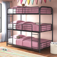 B-504 Grey Metal Triple Bunk Bed (Twin/Twin/Twin)