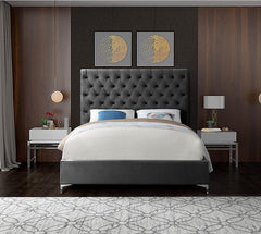 IF-5640 Grey Velvet Platform Bed w/ Chrome and Gold Feet