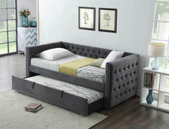 IF-305 Grey Velvet Trundle Bed w/ Pull Out Bed