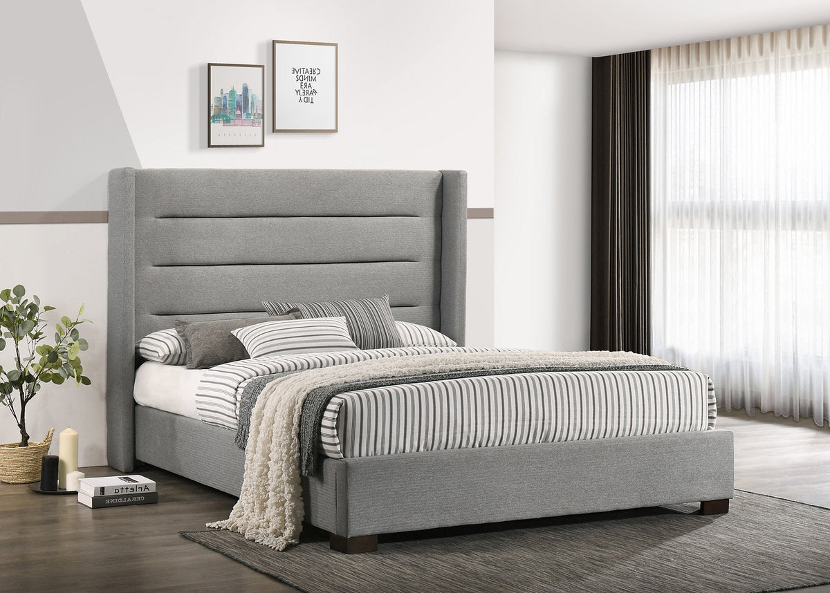 IF-5241 Grey Fabric Wing Platform Bed