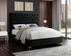 IF-5643 Black Velvet Platform Bed w/ Chrome and Gold Feet