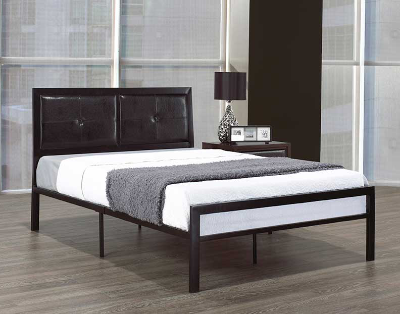 IF-185B Black Steel Platform Bed w/ Black PU Panel