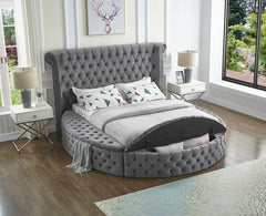 IF-5770 Grey Velvet Platform Bed w/ Benches