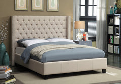 IF-5898 Beige Fabric Tufted Platform Bed