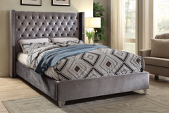 IF-5890 Grey Velvet Tufted Platform Bed