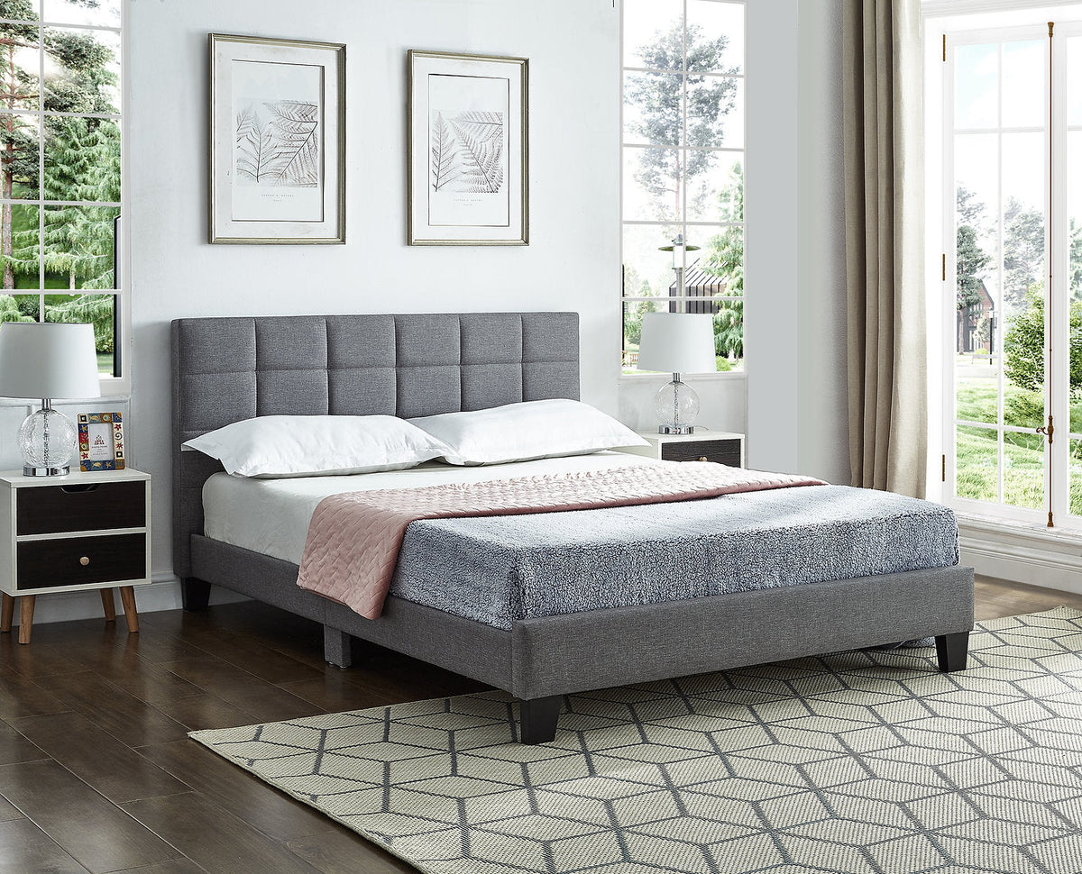 IF-5423 Grey Fabric Padded Platform Bed