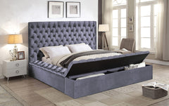 IF-5790 Grey Velvet Platform Bed w/ Benches