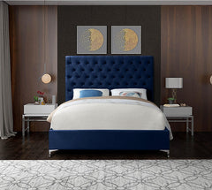 IF-5641 Blue Velvet Platform Bed w/ Chrome and Gold Feet