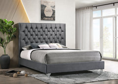 IF-5215 Grey Velvet Tufted Platform Bed