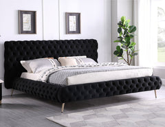 IF-5866 Black Velvet Tufted Platform Bed