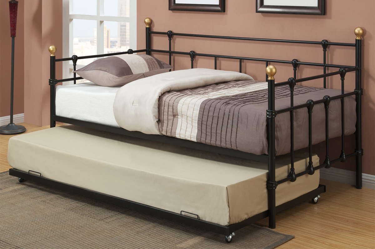 IF-311 Black Metal Trundle Bed w/ Pull Out Bed