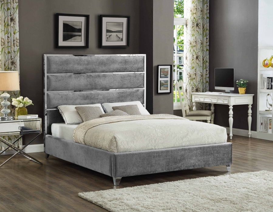 IF-5880 Grey Velvet Platform Bed