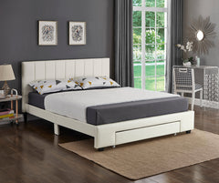 IF-5482 White PU Platform Bed w/ Storage Drawer