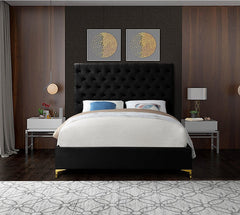 IF-5643 Black Velvet Platform Bed w/ Chrome and Gold Feet