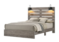 IF-Charlotte Wood Platform Bed w/ Headboard Lamps