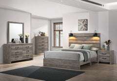 IF-Charlotte Wood Platform Bed w/ Headboard Lamps