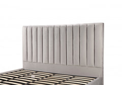 BR360 - Grey Velvet Platform Bed w/ Hydraulic Lift Storage