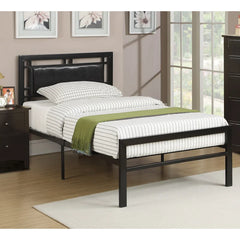 IF-141B Black Steel Platform Bed w/ Black PU Panel