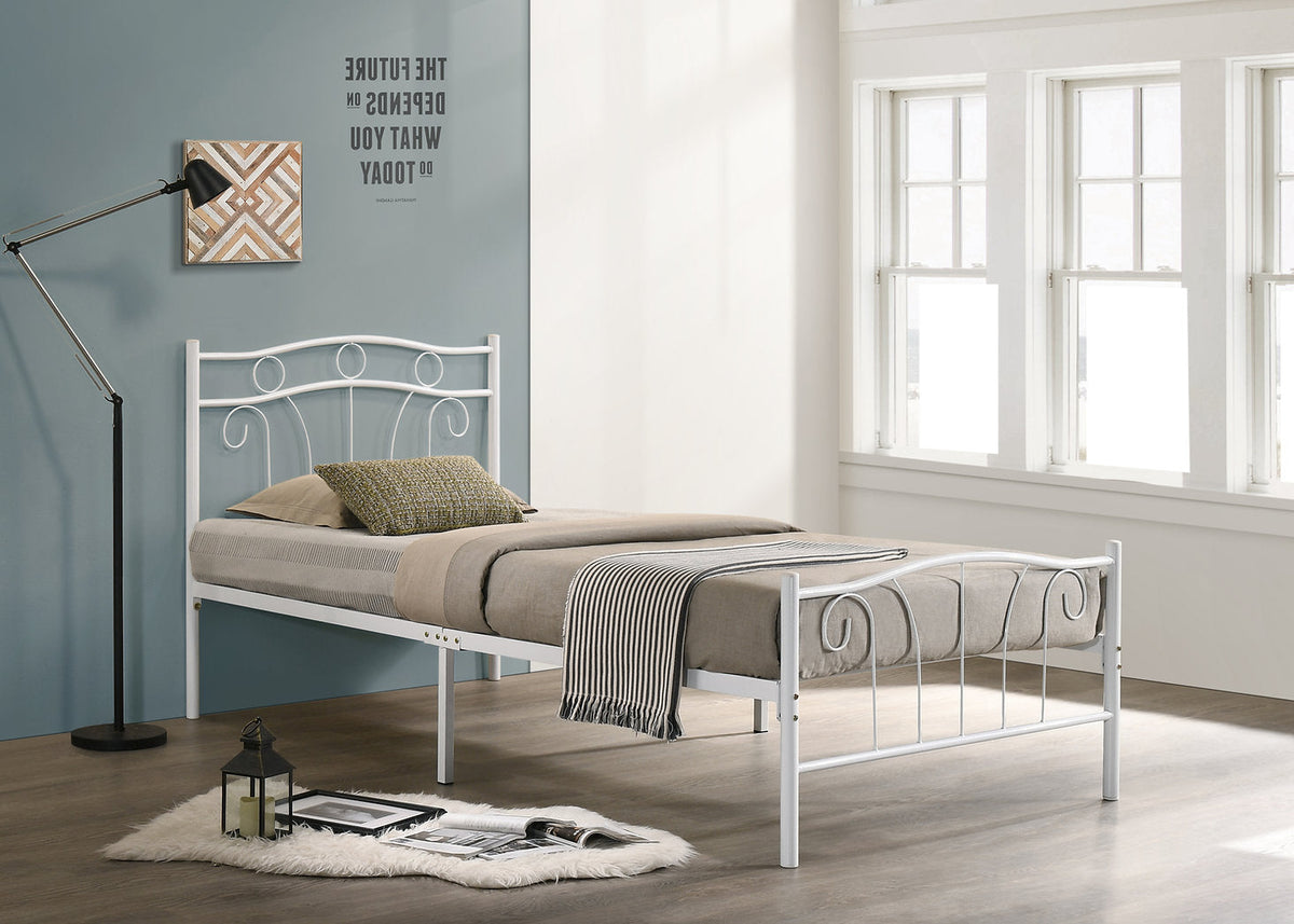 IF-155W White Metal Steel Platform Bed