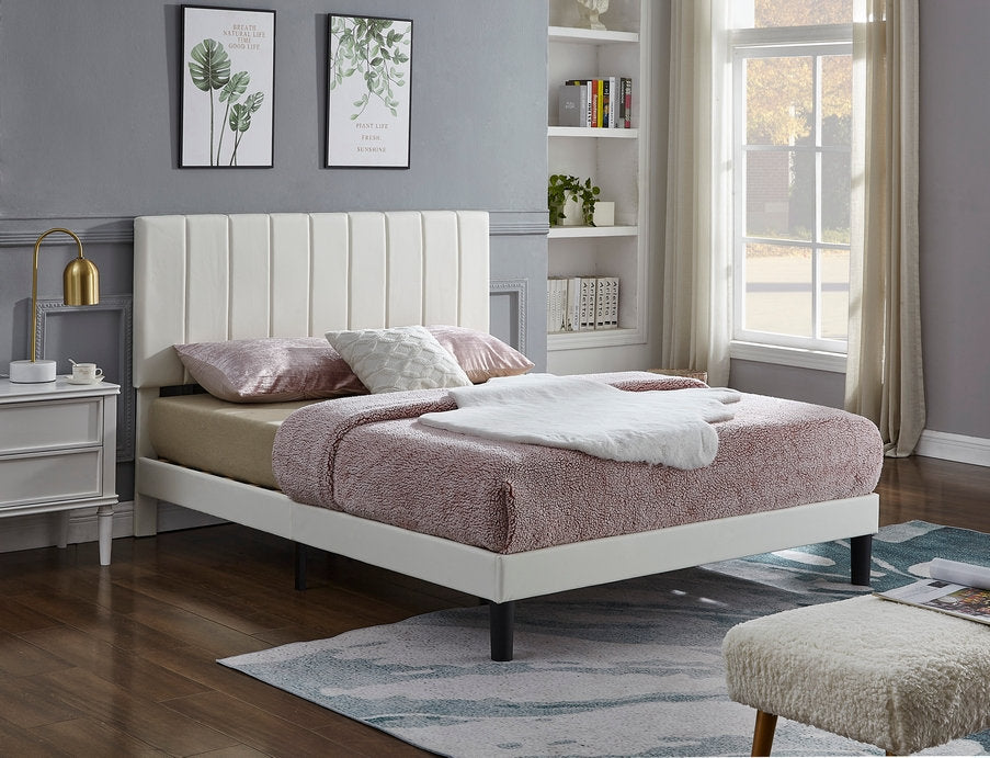 IF-5362 White PU Adjustable Headboard Platform Bed