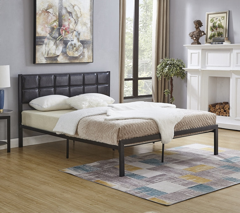 IF-5575 Black Steel Platform Bed w/ PU Panel