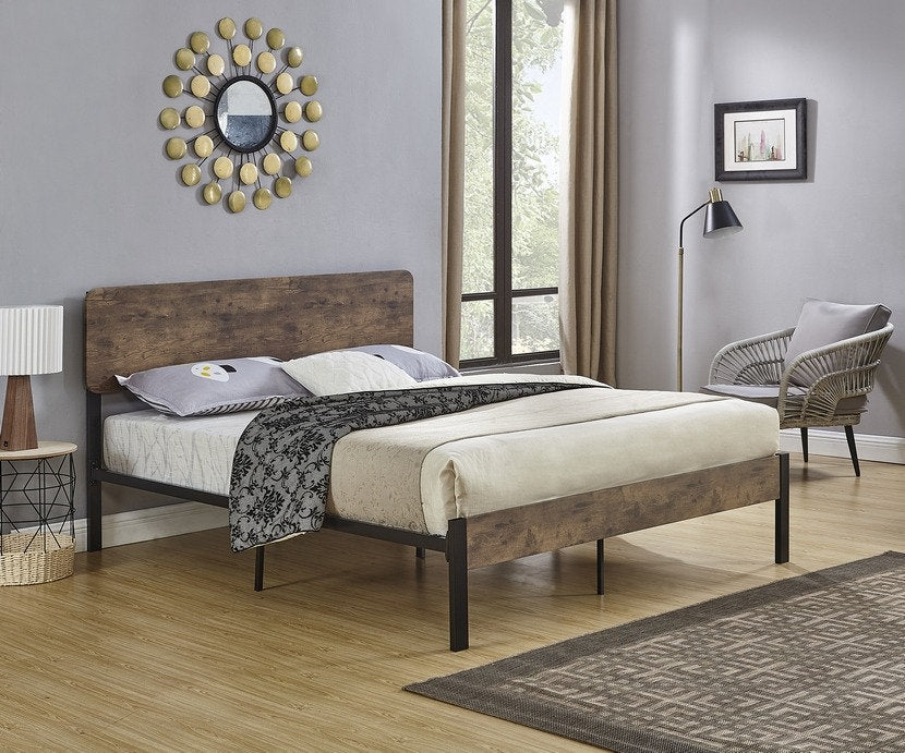 IF-5580 Steel Platform Bed w/ Wooden Headboard Panel