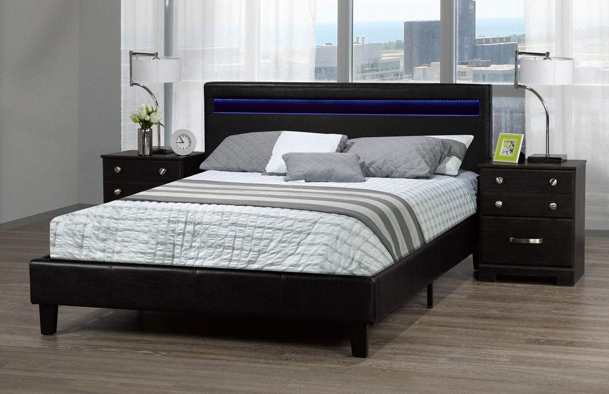 Dhara Black PU Platform Bed w/ LED Headboard