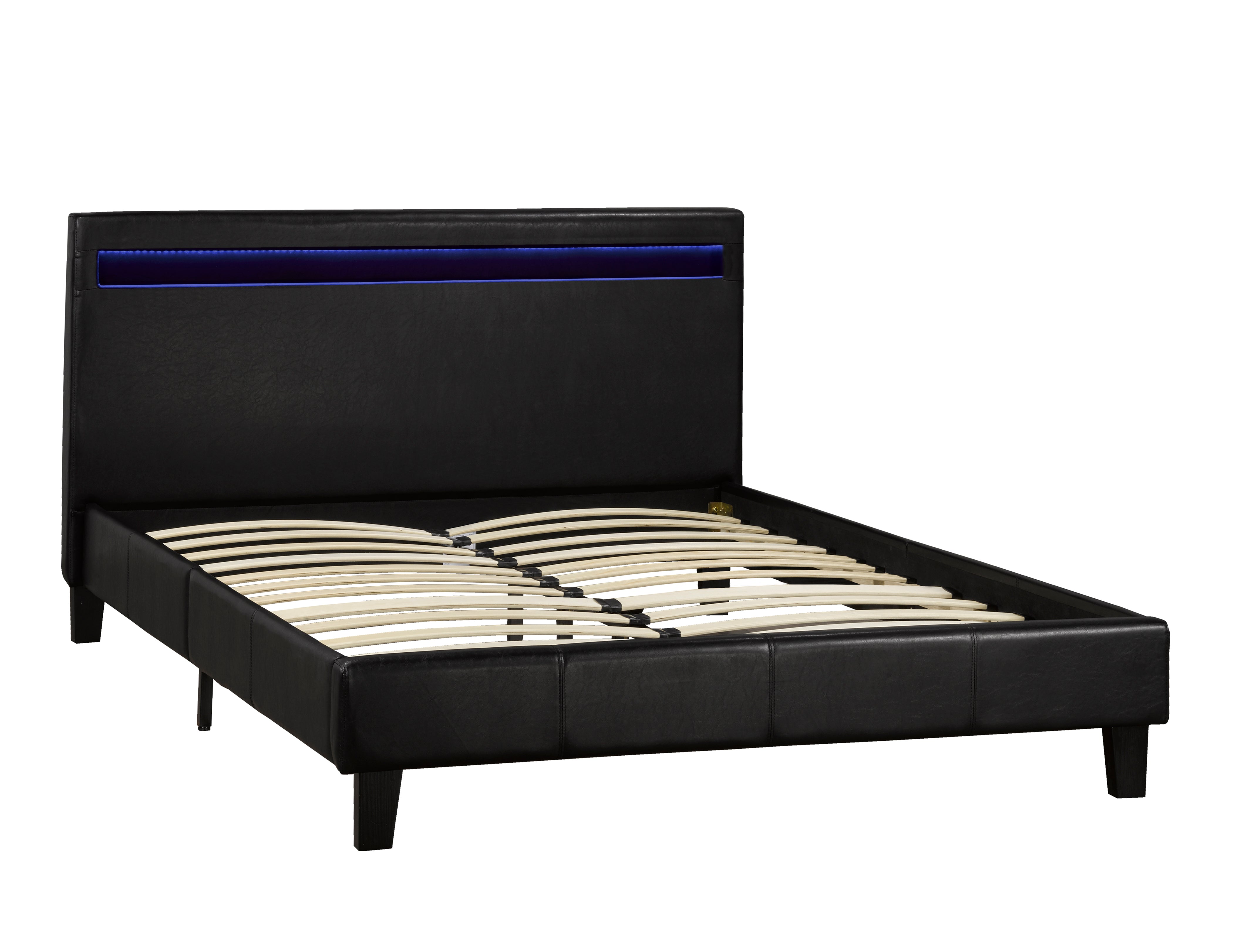 Dhara Black PU Platform Bed w/ LED Headboard