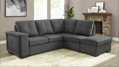 Soho Dark Grey Fabric Sofa Bed Sectional w/ Storage Ottoman