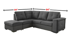 Soho Dark Grey Fabric Sofa Bed Sectional w/ Storage Ottoman