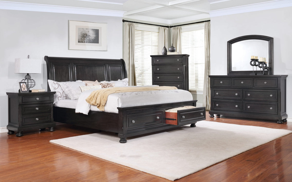 Baltimore Charcoal Wood Bed Frame w/ Storage Drawers